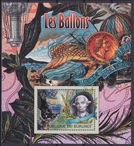 Souvenir Sheet, Jacques-Étienne Montgolfier (1745-1799), Burundi,  , Air Balloons, Aviation, Famous People, Изобретатели, Transport