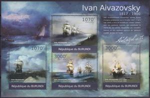 Mini Sheet, Paintings by Ivan Aivazovsky, Burundi,  , Paintings, Ships