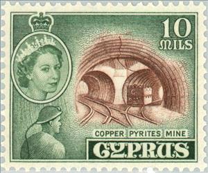 Stamp, Queen Elizabeth II & Copper Pyrites Mine, Cyprus,  , Heads of State, Mining, Queens