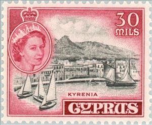 Stamp, Queen Elizabeth II & Kyrenia Harbor, Cyprus,  , Heads of State, Ships, Vehicles, Ports, Queens, Sailing Ships