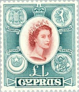 Stamp, Queen Elizabeth II & Coat of Arms, Cyprus,  , Heads of State, Queens, Coats of Arms