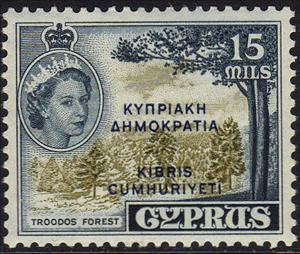 Stamp, Cyprus Independence (overprint in blue), Cyprus,  , Heads of State, Queens, Forests