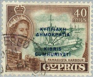 Stamp, Cyprus Independence (overprint in blue), Cyprus,  , Heads of State, Ships, Ports, Queens