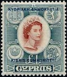Stamp, Cyprus Independence (overprint in blue), Cyprus,  , Heads of State, Queens, Coats of Arms