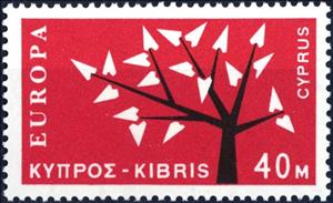 Stamp, EUROPA/CEPT 1963 - Tree with 19 leaves, Cyprus,  , Postal Services, Postal Unions, European Union, C.E.P.T., Europe
