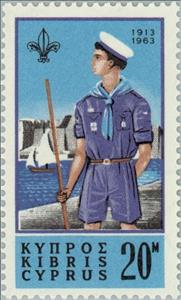 Stamp, 50th Anniversary - Sea-scout, Cyprus,  , Ships, Vehicles, Uniforms, Scouting, Sailing Ships, Anniversaries and Jubilees