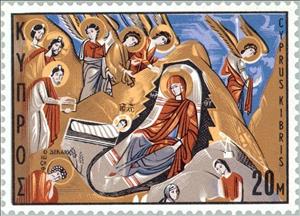 Stamp, Nativity - Fresco 12th cent., Cyprus,  , Biblical Accounts, Christmas