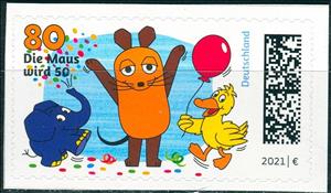 Stamp, Die Sendung mit der Maus TV Series, 50th Anniversary, Germany, Federal Republic,  , Cartoons, Ducks, Elephants, Mice