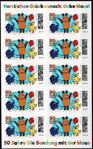 Mini Sheet, Die Sendung mit der Maus TV Series, 50th Anniversary, Germany, Federal Republic,  , Cartoons, Ducks, Elephants, Mice