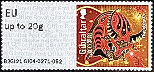 Stamp, Year of the Ox 2021, Gibraltar,  , Chinese New Year, Chinese Zodiac