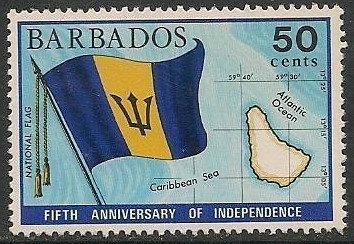 Stamp, Flag and Map, Barbados,  , Flags