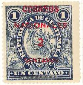 Revenue stamp with red overprint 2c on 1c