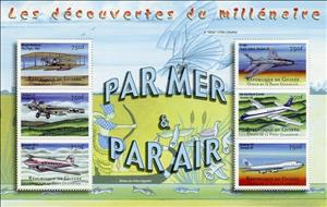Mini Sheet, "Glider" Otto Lilienthal, Egyptian river boat, Airplanes, Guinea,  , Aircraft, Aviation