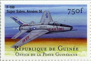 Stamp, North American F-100 Super Sabre (1955), Guinea,  , Aircraft, Aviation