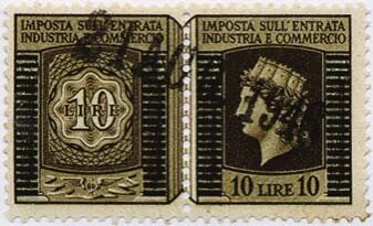 Se-tenant, Ind. e commercio barred fasces (digit and Turreted Italy), Italy,  , Headgear, Industry, Numbers