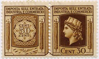 Se-tenant, Industria e commercio with fasces (digit and Turreted Italy), Italy,  , Headgear, Industry, Numbers