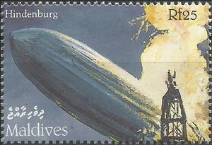 Stamp, Explosion of the Airship LZ-129 "Hindenburg", Maldives,  , Aviation, Zeppelins