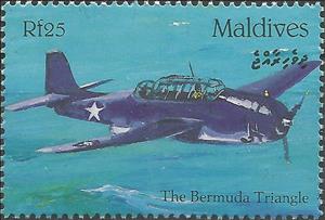 Stamp, Grumman TBF Avenger over Bermuda Triangle, Maldives,  , Aircraft, Aviation