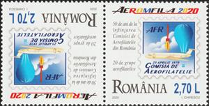 Tete-Beche, 50th Anniversary of the Romanian Aerophilately Comission, Romania,  , Aircraft, Aviation, Philatelic Exhibitions, Philately