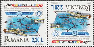 Tete-Beche, Centenary of Franco-Romanian Air Navigation Company, Romania,  , Aircraft, Aviation, Maps, Philatelic Exhibitions
