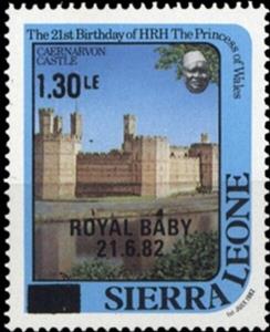 Stamp, Caernarvon Castle Surcharged, Sierra Leone,  , Palaces, Royalty
