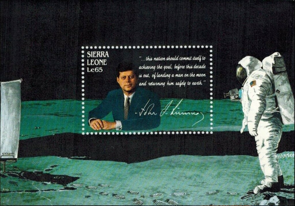 Kennedy and Astronaut over the moon