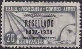 Stamp, Panoramic View of Venezuela, Overprinted, Venezuela,  