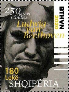 Stamp, Ludwig van Beethoven, Composer, 250th Anniversary of Birth, Albania,  , Composers