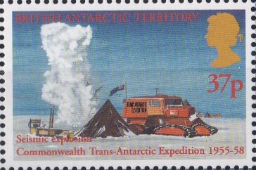 Stamp, Seismic Explosion, British Antarctic Territory (BAT),  , Flags, Heavy Equipment, Ice, Volcanos