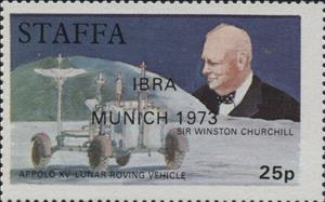 Stamp, "IBRA MUNICH 1973" overprint, Cinderellas,  , Famous People, Spacecrafts