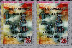 Se-tenant, 1973 Stamps with Overprint For Jules Verne, Cinderellas,  , Science Fiction