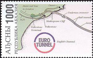 Stamp, Euro Tunnel Map, Cinderellas,  , Maps, Railways