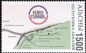 Stamp, Euro Tunnel Map, Cinderellas,  , Maps, Railways
