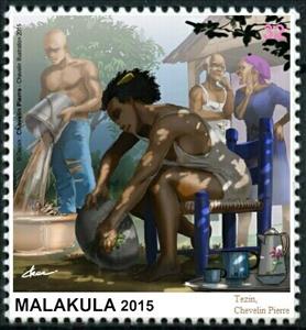 Stamp, Tezin, Chevelin Pierre, Cinderellas,  , Illustrators, Men, People, Women