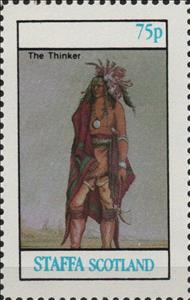 Stamp, The Thinker, Cinderellas,  , Famous People, Native Americans (Indians)