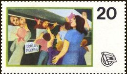 Stamp, Train Platform, Cinderellas,  , People, Railways