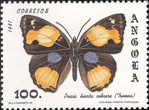 Stamp, Yellow Pansy (Precis hierta cebrere), Angola,  , Insects, Butterflies, Animals (Fauna)