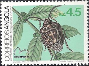 Stamp, West African Coffee Bug (Antestiopsis intricata), Angola,  , Insects, Beetles