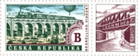 Stamp with Attached Label, Negrelli Viaduct, Czech Republic,  , Bridges, Railways
