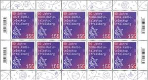 Mini Sheet, Effelsberg Radio Telescope, 50th Annivesary, Germany, Federal Republic,  , Astronomy, Telescopes