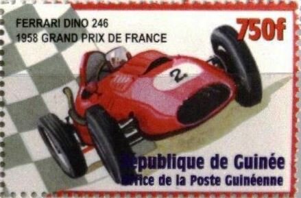 Stamp, Ferrari Dino 246 (1958), Guinea,  , Cars, Racing Cars