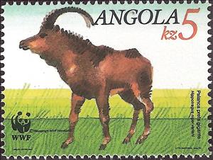 Stamp, Giant Sable Antelope (Hippotragus niger variani), Angola,  , WWF, Animals (Fauna)