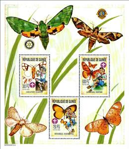 Mini Sheet, Scouts and Butterflies, Guinea,  , Animals (Fauna), Butterflies, Insects