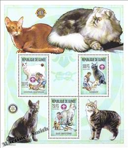 Mini Sheet, Scouts and Cats, Guinea,  , Animals (Fauna), Cats, Mammals, Scouting