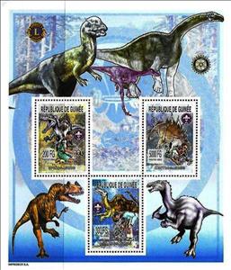 Mini Sheet, Scouts and Dinosaurs, Guinea,  , Animals (Fauna), Dinosaurs, Prehistorical Animals, Reptiles, Scouting