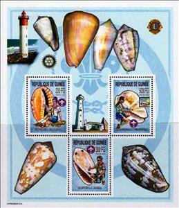 Mini Sheet, Scouts and Shells, Guinea,  , Animals (Fauna), Molluscs, Scouting, Sea Life, Shells