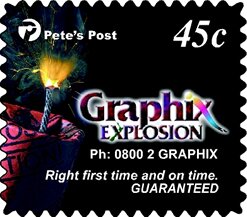 Stamp, Graphix Explosion. Printers Publicity. Lit Fuse., Personalized and Private Mail Stamps,  , Advertisements