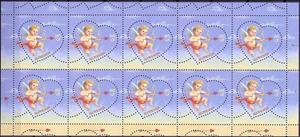 Mini Sheet, Greeting stamp - Cupid, Slovenia,  , Angels, Archery, Greetings, Hearts, Love