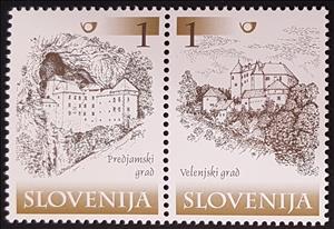 Se-tenant, Predjama Castle + Velenje Castle, Slovenia,  , Buildings, Castles