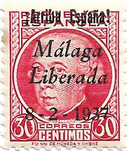 Stamp, Gaspar Melchor de Jovellanos with Malaga overprint (Typogra, Spain,  